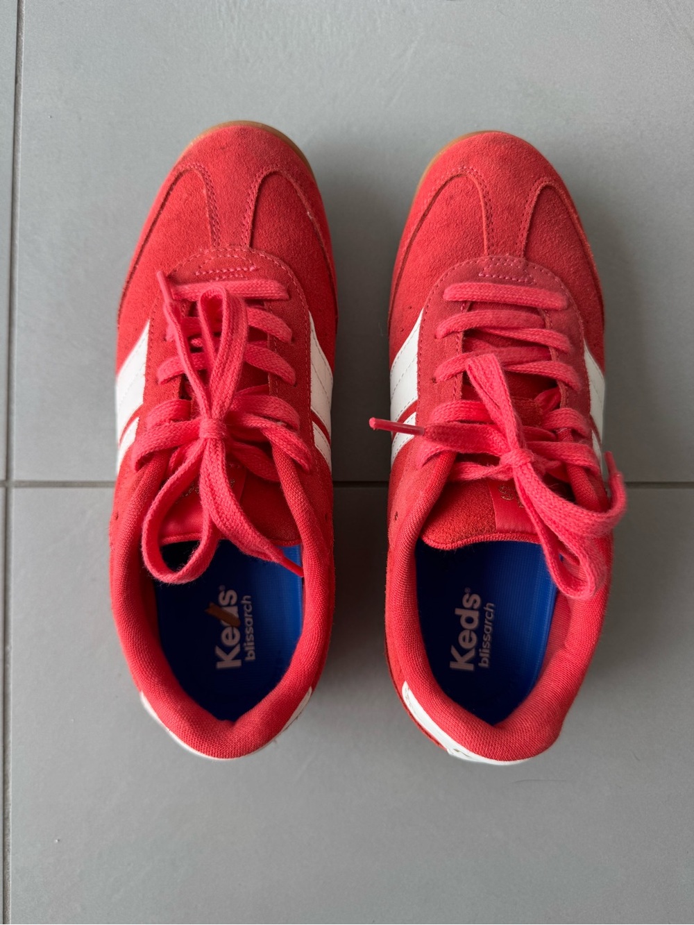 Keds Red Suede Sneakers with White Stripes